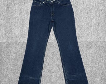 Vintage 90-tals Levis SilverTab Jeans Dam 33.5x31.25 Hipster Bootcut Blå Slitna Bleknade Tillverkade i USA