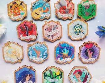 DnD Class Wooden Pins - DnD Class Emblems - Dungeons and Dragons - DnD Class Pins