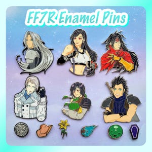 FF7 Pin Collection - Final Fantasy 7 Pins - Sephiroth - Zack Fair - Tifa Lockhart - Yuffie - Rufus Shinra - Vincent Valentine