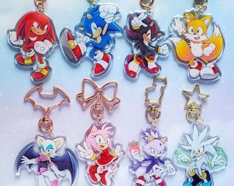 Sonic the Hedgehog - breloques acryliques ombre, poings, queues, Amy, rouge, argent, Blaze / porte-clés