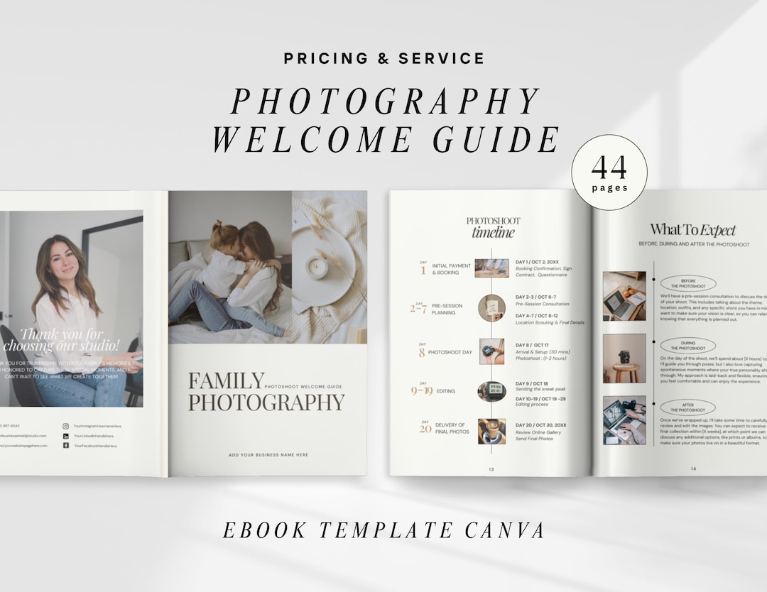 Photography Welcome Guide.pdf Family Photography Welcome Guide: Pricing & Service Canva Template - Etsy