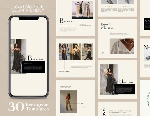 Beige Instagram Templates for Boutiques: Fashion Social Media (Canva, Digital Download)