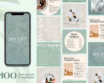 100+ Green Instagram Templates / Instagram Story Templates / Skincare and Esthetician Template / Custom Instagram Template / Botanical