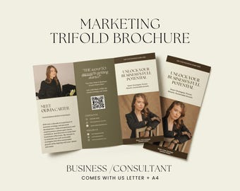Trifold Brochure Template Canva For Business, Pamphlet Template Design For Coaches & Consultant, Real Estate Agents Marketing Tool