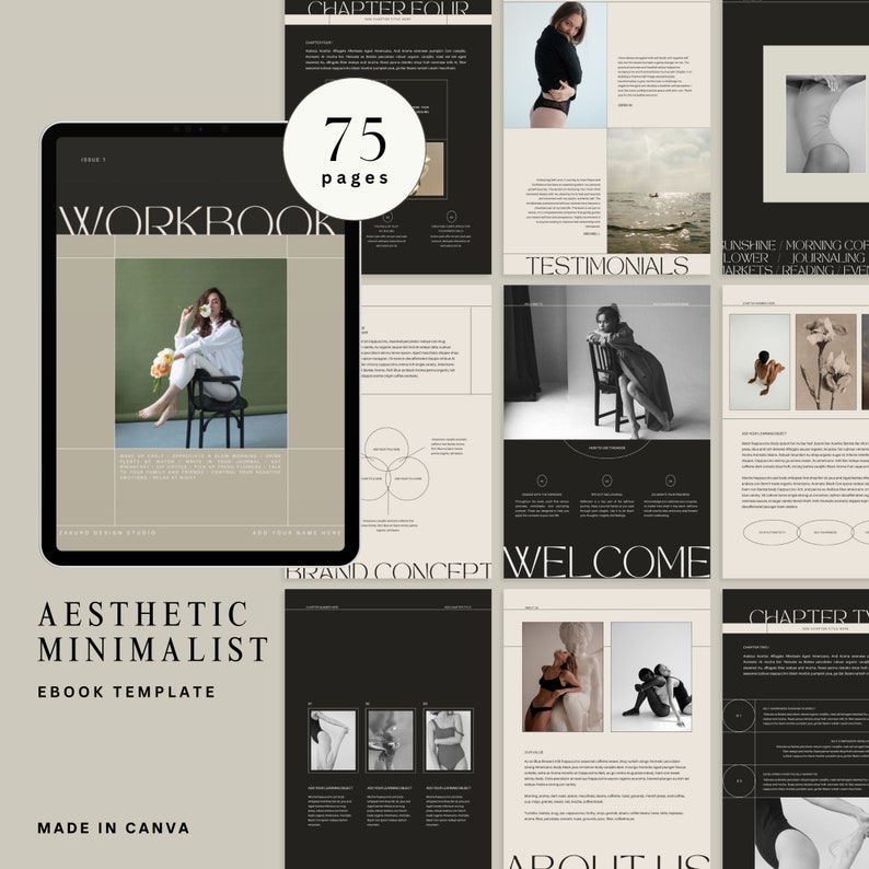 Minimalist Ebook Template Canva, Aesthetic Design Workbook, Editable