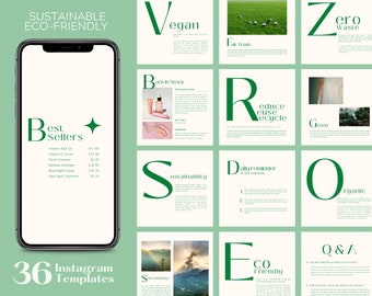 Skincare Instagram Template Green / Business Instagram Template / Organic Skincare / Instagram Feed Posts and Stories / Vegan Templates