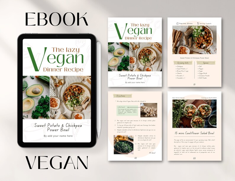 Vegan Recipe Cookbook Template / Printable Ebook Template / Digital ...