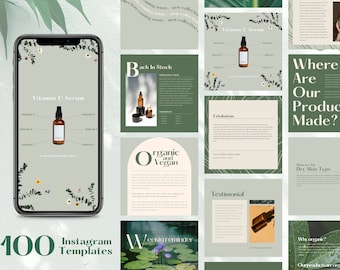 100+ Green Skincare Instagram Templates Canva / Botanical Instagram Story Template / Esthetician Templates / Natural Vegan Organic Skincare