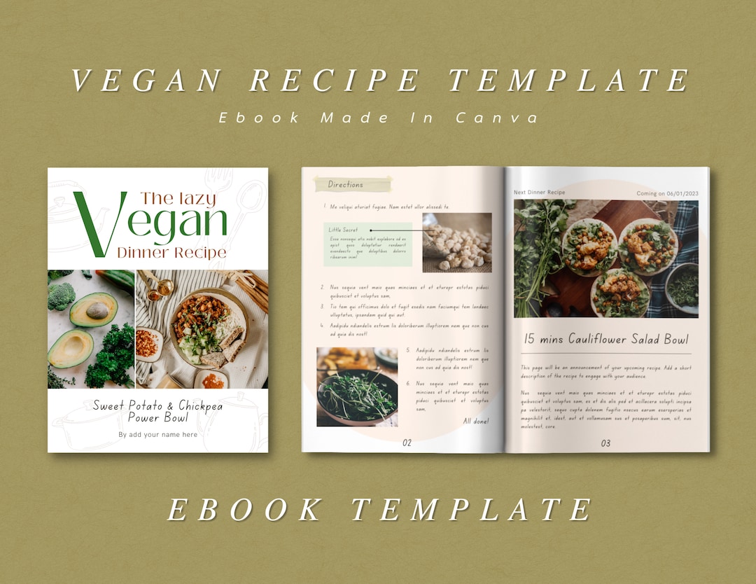 Vegan Recipe Cookbook Template / Printable Ebook Template / Digital