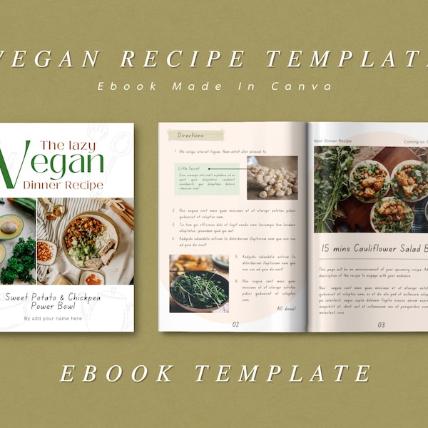 Vegan Recipe Cookbook Template / Printable Ebook Template / Digital Recipe Book / Recipe Template Editable / Cooking Class Recipe Template /