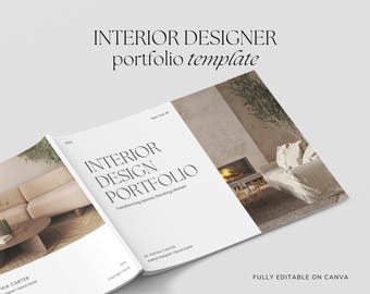 Interior Design Portfolio - Editable Canva Template For Interior Designer with Minimal, modern, and elegant  design | Instant Download