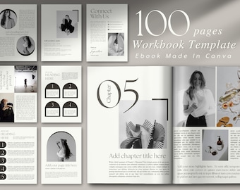 100 pagina's Ebook-sjabloon Canva, werkmapsjabloon, portfoliosjabloon, tijdschriftsjabloon, leadmagneetsjabloon, brandingkit