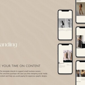 May include: A collection of five mockups showing how to use social media templates for branding. The mockups show different images and text layouts for a clothing brand.