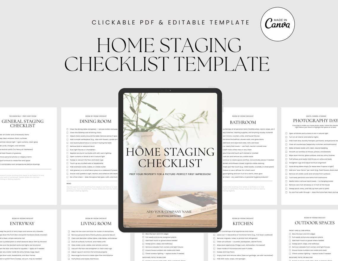 Home Staging Checklist Template Canva – Clickable Checkboxes PDF ...