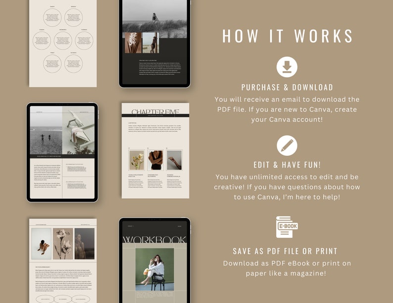 Minimalist Ebook Template Canva, Aesthetic Design Workbook, Editable