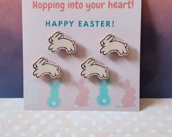 Imanes de conejito rosa sonriente: ¡Felices Pascuas! (Juego de 4)