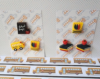 Back to School Magnets: school bus, crayons, books, chalkboard,  (4 piece sets)