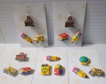 Imanes con temática escolar: lápiz, libro, autobús (juego de 3)