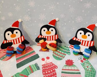 Pendientes de manopla y gorro de pingüino: Juego de pendientes navideños