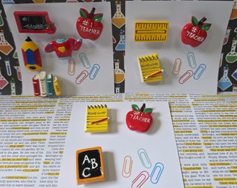 Back to School Magnets: Apple, Pencil, Notebook, Ruler, Books, Chalkboard Set