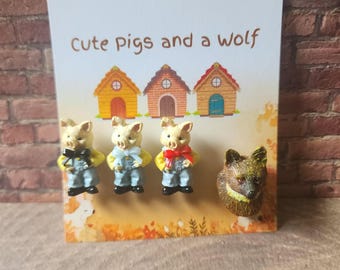 Imanes de cuento de hadas de Los Tres Cerditos y el Lobo (juego de 4 piezas)