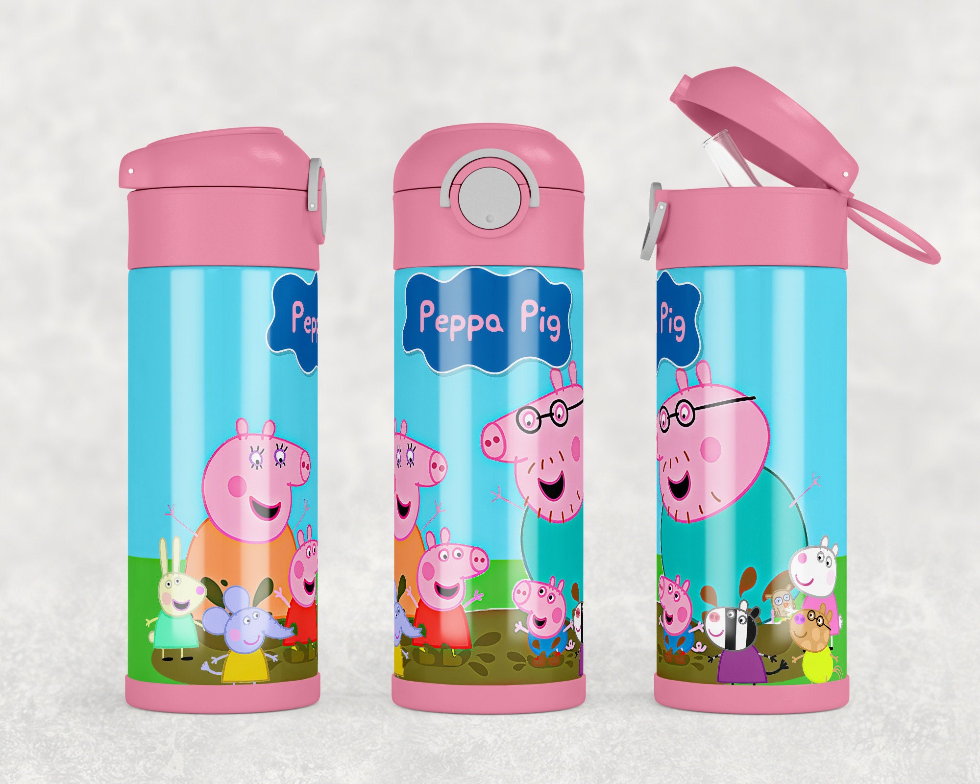 Pig Family Kids Water Bottle, Kids Sippy Cup, Toddler Water Bottle,  Personalized Kids Water Bottle 