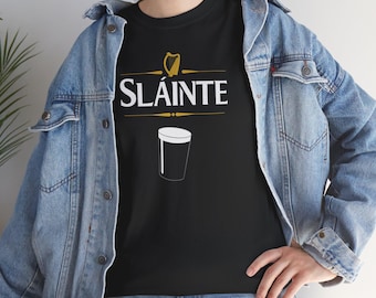 SLÁINTE Stout T-Shirt | Unisex Tee | St Paddy's Patrick's Day Irish Ireland Sláinte Leprechaun Shenanigans Shamrock