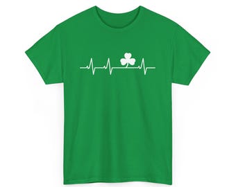 Heartbeat Shamrock T-Shirt | Unisex Tee | St Paddy's Patrick's Day Irish Ireland Slainte Leprechaun Shenanigans Shamrock