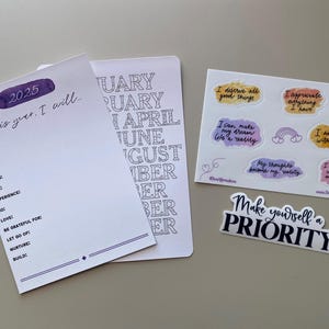 Paquete de pegatinas con intenciones para el Año Nuevo 2025 / Pegatinas de afirmación positiva / Rastreador de hábitos / Herramientas para establecer objetivos / Pegatinas motivacionales
