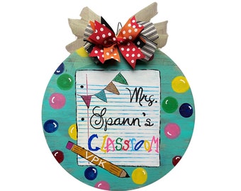 Personalized Wood Teacher Door Sign: Hand-Painted Classroom Decor