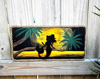 mermaid wall art |  tropical beach house home decor | hand painted sign | coastal themed gift