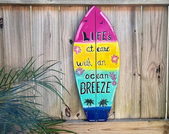 Hand Painted Surfboard Welcome Sign: Tropical Beach House Decor