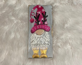 Christmas Reindeer Gnome Wood Sign: Rustic Holiday Decor