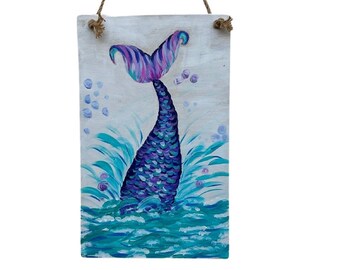 mermaid tail wall art | coastal door decor | ocean wreath attachment | customized sign