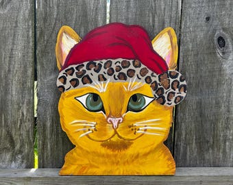 whimsical cat Christmas wreath decor | holiday pet wall hanging