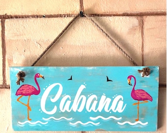 Handpainted Wood Cabana Sign: Tropical Coastal Decor