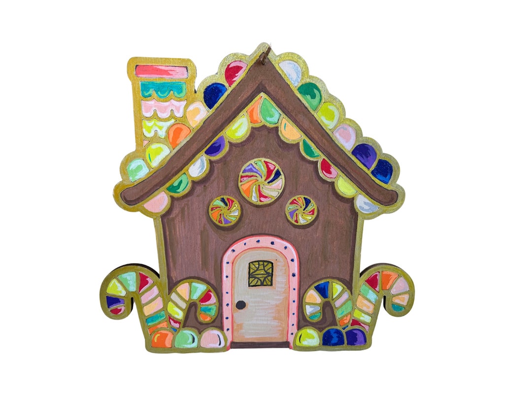 Hand Painted Gingerbread House Door Hanger: Glitter Christmas Wreath ...
