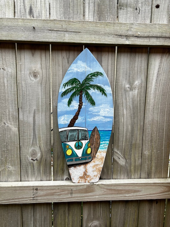 ソルト&ペッパー　ヴィンテージ　ミッドセンチュリー　ハワイ　サーフ　50s Hand Painted Vintage Coastal Hippie Beach Van Surfboard | 1960s