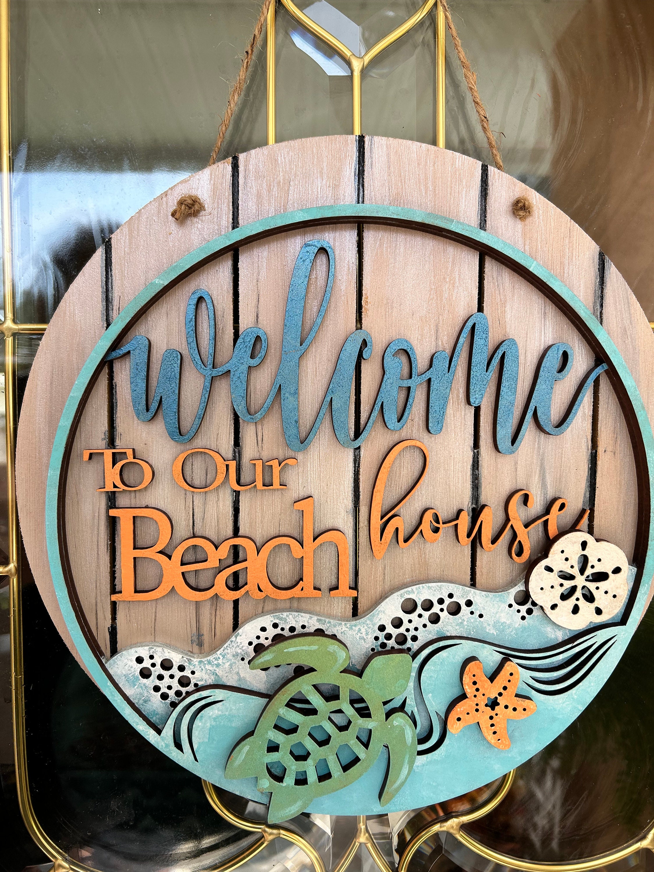 Coastal Welcome Sign Beach House Front Door Decor Seaside Wreath Insert ...