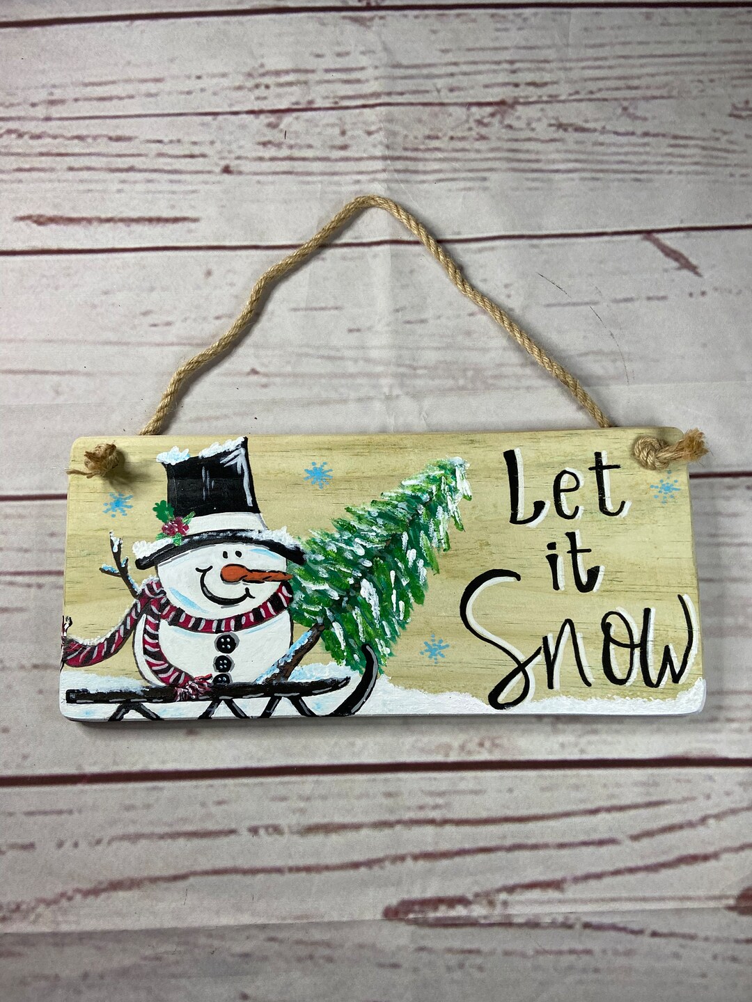 Sledding Snowman Winter Wall Art | Let It Snow Sign | Hand Painted ...