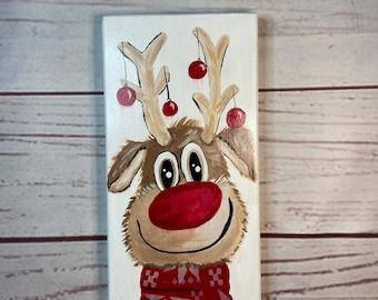 Hand Painted Reindeer Christmas Decor: Whimsical Holiday Wall Art