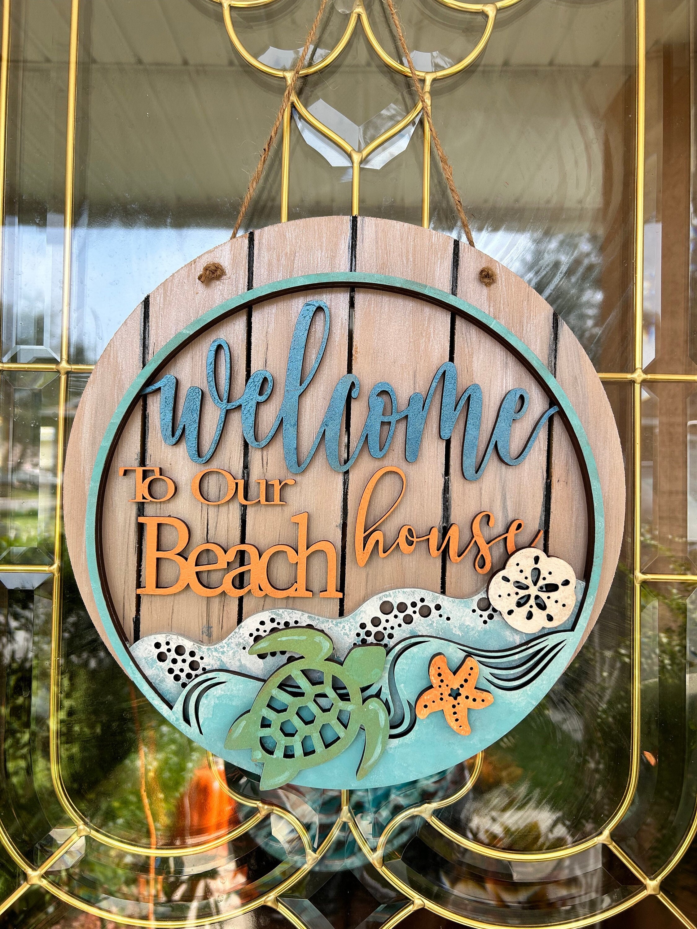 Coastal Welcome Sign Beach House Front Door Decor Seaside Wreath Insert ...
