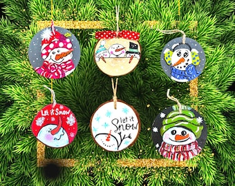 snowman ornament Christmas tree decor | holiday hand painted decorations