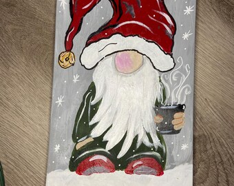 Hand Painted Gnome Santa Plaque: Christmas Wall Art Decor