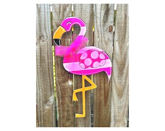 tropical flamingo door hanger | beachy wreath attachment | summer wall art decor