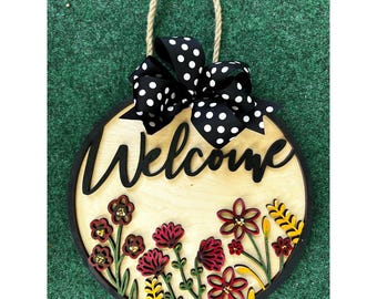 Front Door Decor | Floral Welcome Sign | Wreath Decoration | Year Round Door Hanger