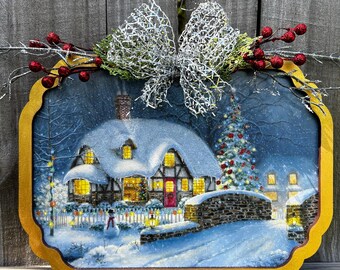 cozy winter vibes framed print | vintage holiday decor | snowy Christmas scene