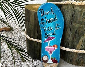 tropical porch decor | coastal beach wreath attachment | flip flop and drink sign | personalized