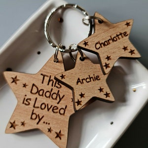 personalised daddy star keyrings, perfect gift, Christmas, birthdays, fathers day.