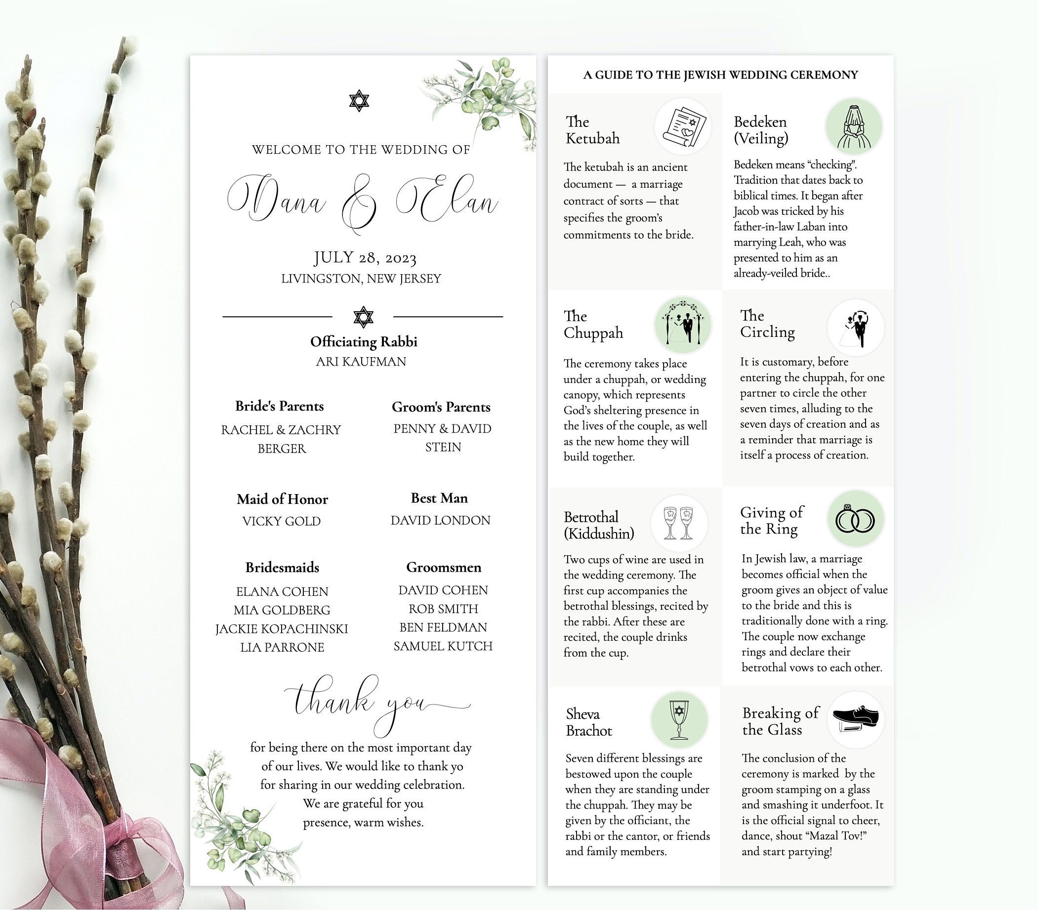Jewish Wedding Program Template Jewish Explanation Judaica Etsy Australia